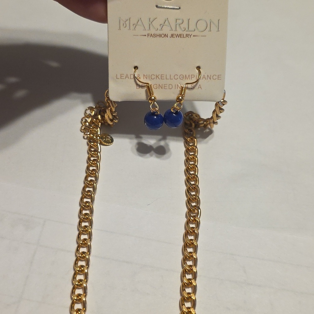 Gold and Blue Floral Necklace - Picture 13 of 16